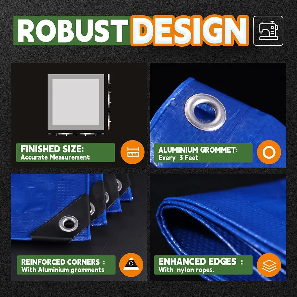 RAINDEWAY Tarps 8x10 Feet (2 Pack) 8 Mil, UV Resistant, Durable, Waterproof Poly Tarp Cover with Metal Grommets and Reinforced Edges,Blue Tarp