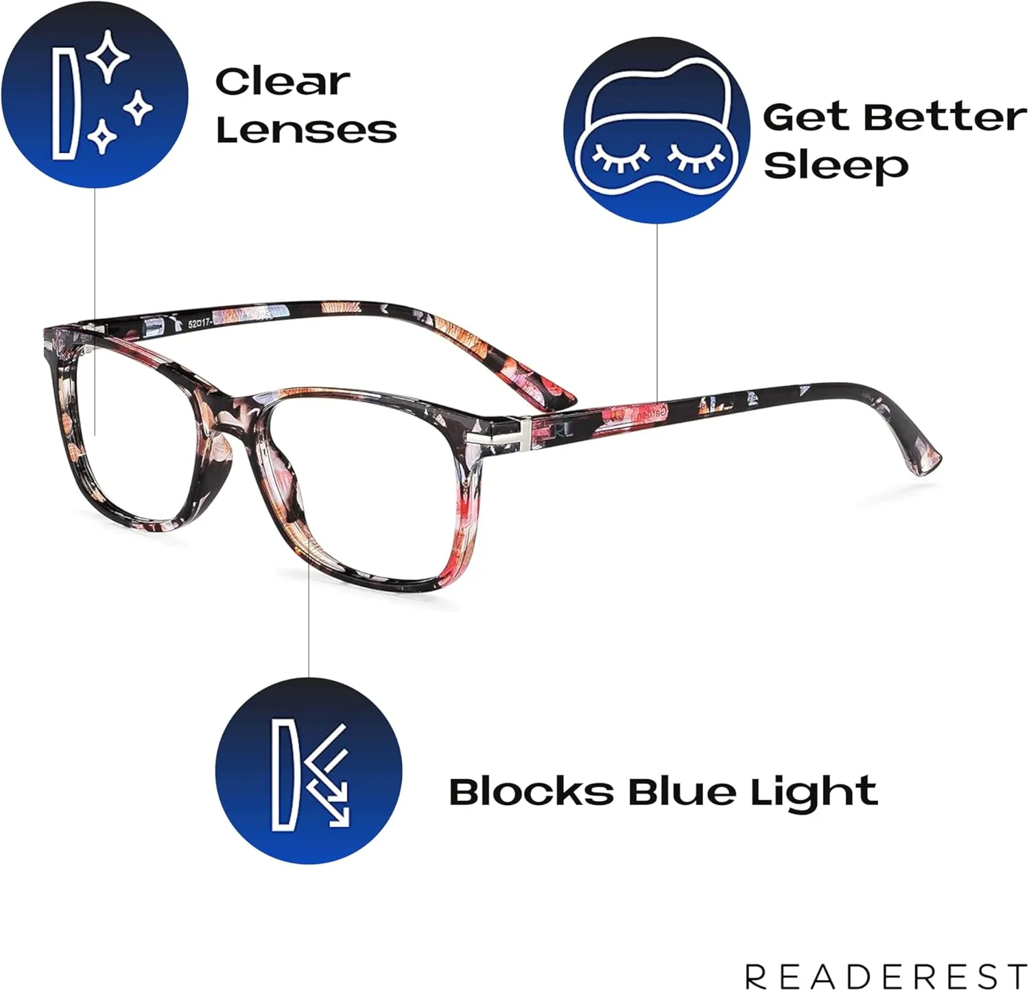 Readerest Blue Light Reading Glasses - Lightweight Computer Glasses w/Spring Hinges - UV Protection, Anti Glare & Eye Strain