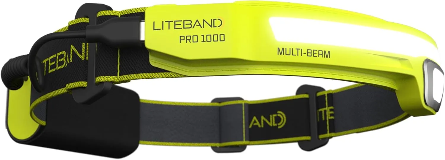 Rechargeable LED Headlamp - Liteband PRO 1000 Lumens Super Bright Head Lamp, Powerful Battery Powered Tactical Headlamps, Camping, Running, Hard Hat Light, Best Rated Forehead Flashlight, Yellow