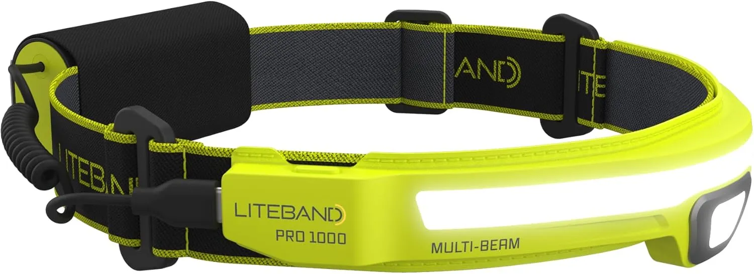 Rechargeable LED Headlamp - Liteband PRO 1000 Lumens Super Bright Head Lamp, Powerful Battery Powered Tactical Headlamps, Camping, Running, Hard Hat Light, Best Rated Forehead Flashlight, Yellow