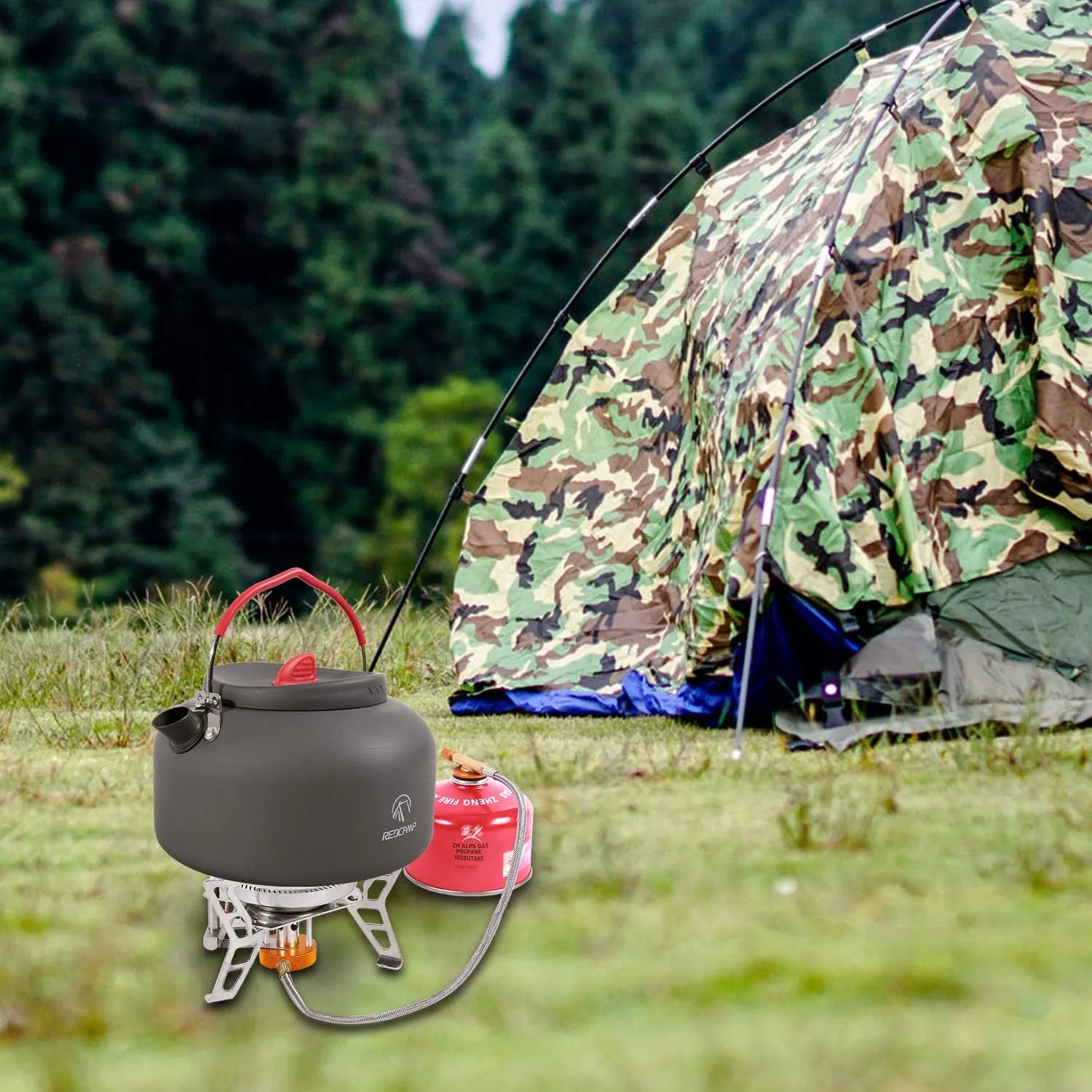 REDCAMP 1.4L Medium Outdoor Camping Kettle, Aluminum Water Pot with Carrying Bag, Compact Lightweight Tea Kettle