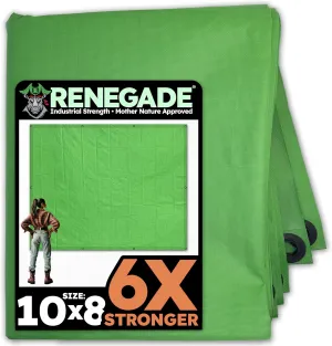 RENEGADE Industrial Strength Tarp | 10’ x 8’ | PFAS & PVC Free | Rip, Tear, UV & Waterproof | Ultra Tough Weather Protective Cover | Construction Agriculture Home Garden Patio Camping Boat Outdoor