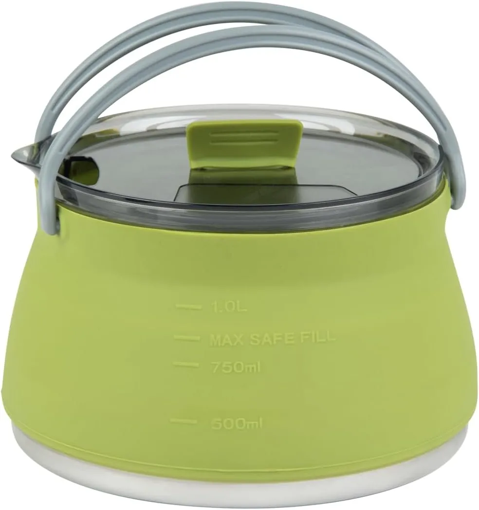 Restaurantware-Hi Tek 1 Liter Collapsible Camping Kettle, 20 Portable Cook Pots - with Perforated Lid, Stainless Steel Bottom, Silicone Camping Coffee Pots, with High Heat Nylon Handles, for Travel
