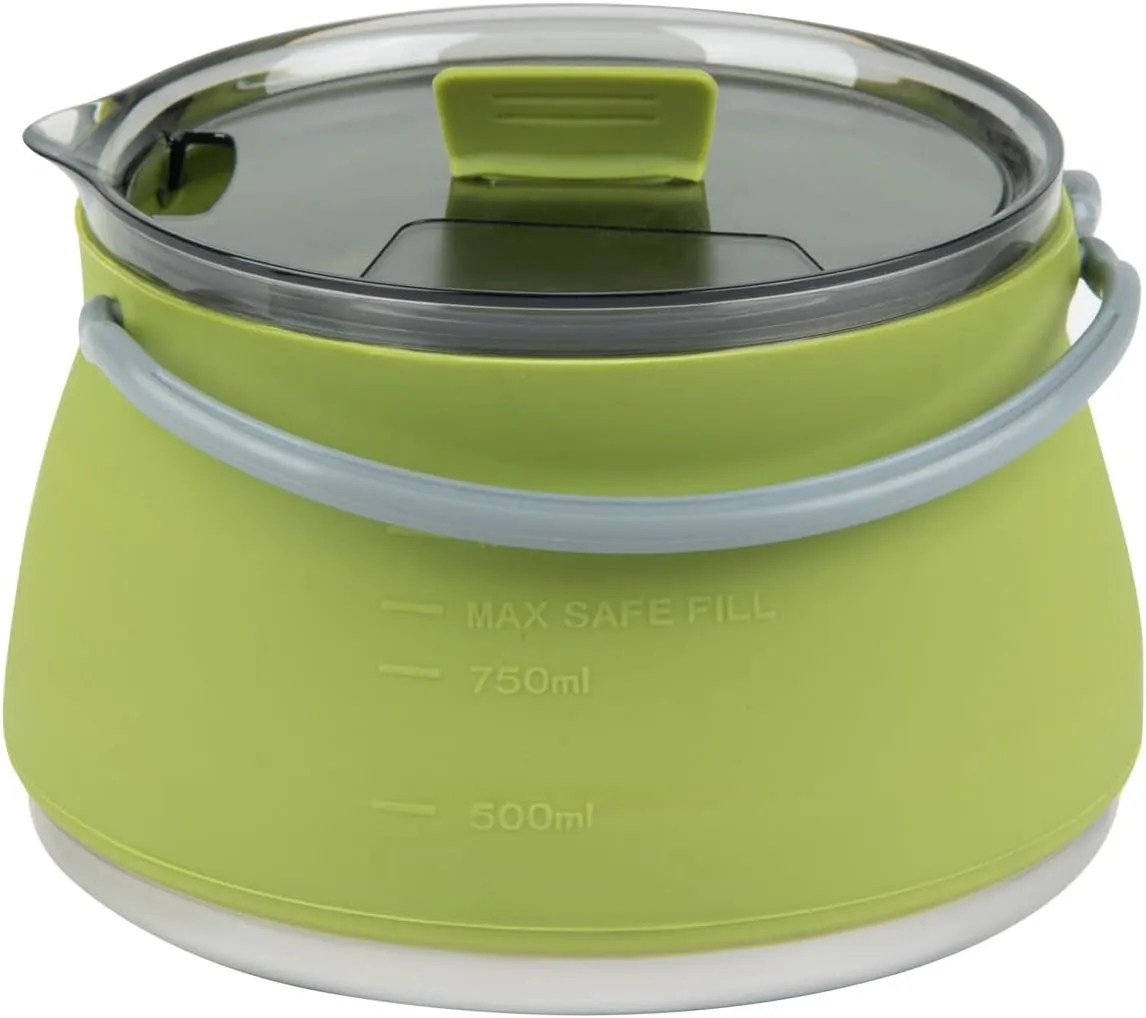 Restaurantware-Hi Tek 1 Liter Collapsible Camping Kettle, 20 Portable Cook Pots - with Perforated Lid, Stainless Steel Bottom, Silicone Camping Coffee Pots, with High Heat Nylon Handles, for Travel