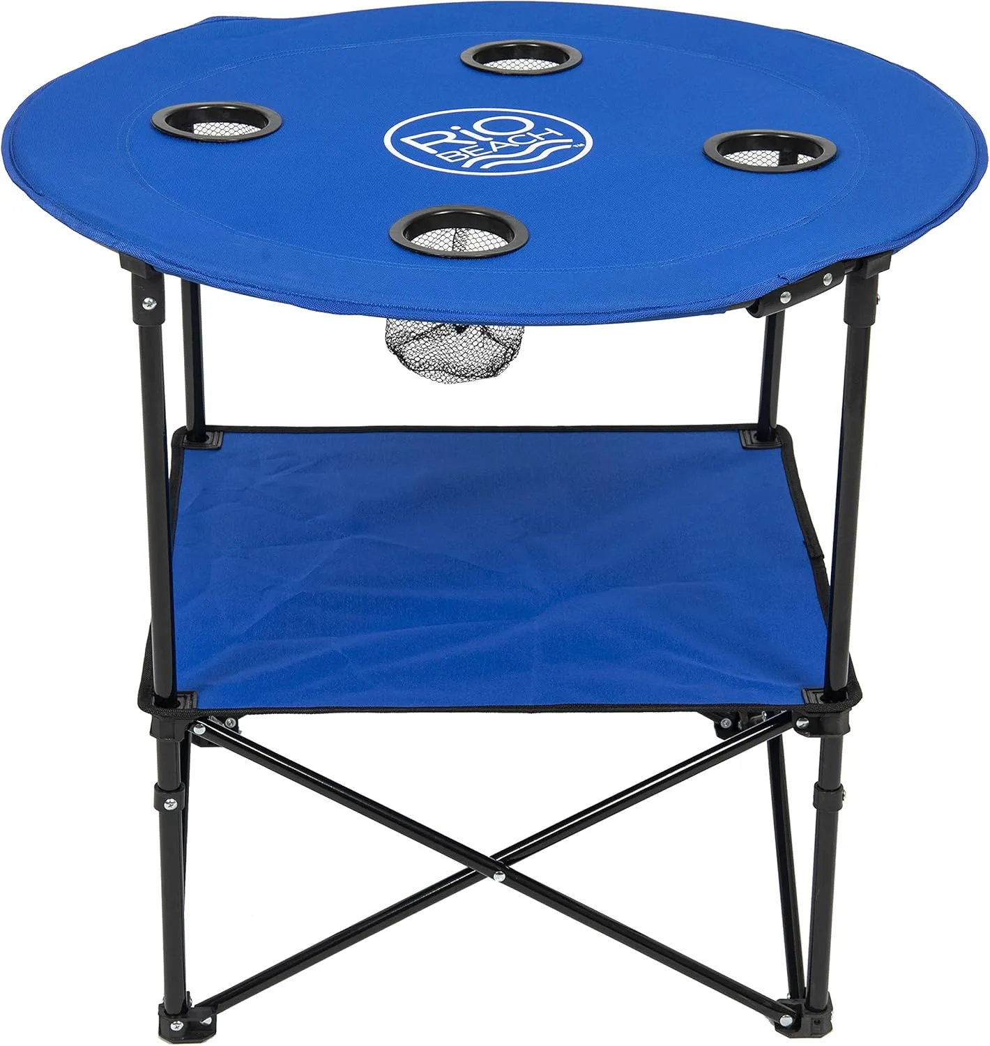 Rio Brands 28" Round Lightweight Fabric Portable Folding Beach Table with Cupholders, Blue