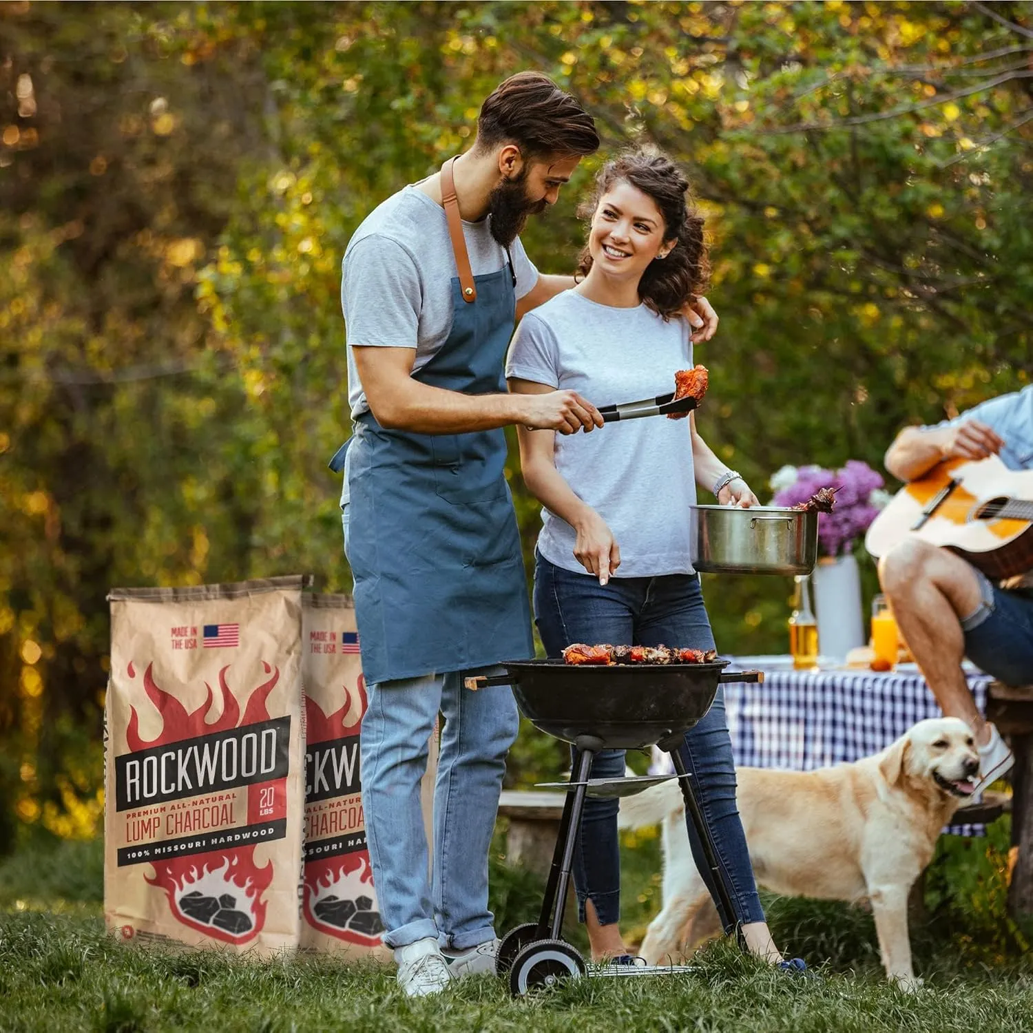 Rockwood Natural Lump Charcoal – Premium Oak, Hickory & Cherry Hardwood Blend for High-Heat Grilling & Slow Smoking – Compatible with Kettle & Kamado Grills, Clean Burning, Made in USA – 20lbs (6pk)