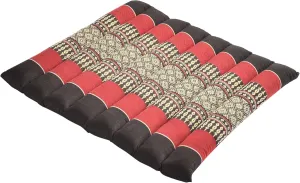 Rollable Cushion - Black/Red - organic Kapok filling, use rolled or flat for yoga and meditation, lightweight, great car or seat cushion