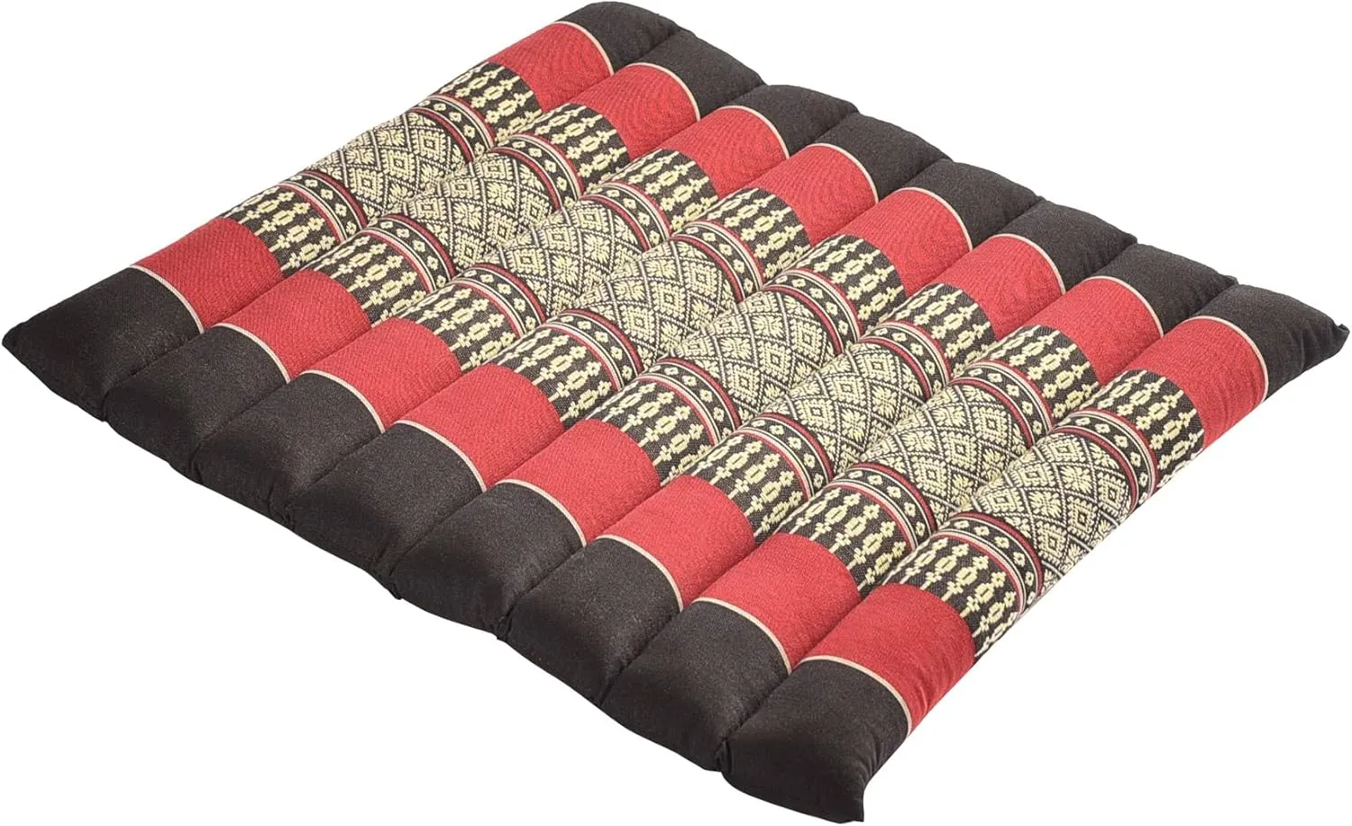 Rollable Cushion - Black/Red - organic Kapok filling, use rolled or flat for yoga and meditation, lightweight, great car or seat cushion