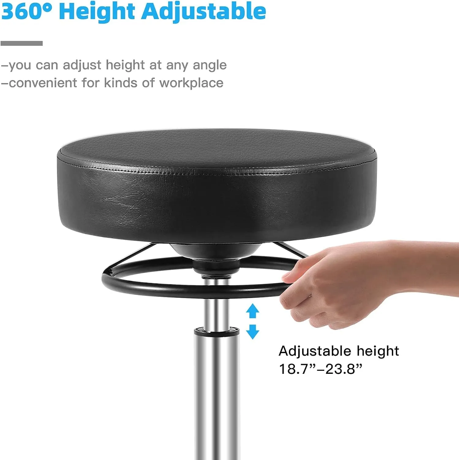 Rolling Stool with Wheels 400Lbs Weight Capacity,Heavy Duty Lash Chair Adjustable for Tatoo Lab Massage Salon Spa Drafting Nail Teach,360 Swivel,Leather,Thick Seat Padding (Black)