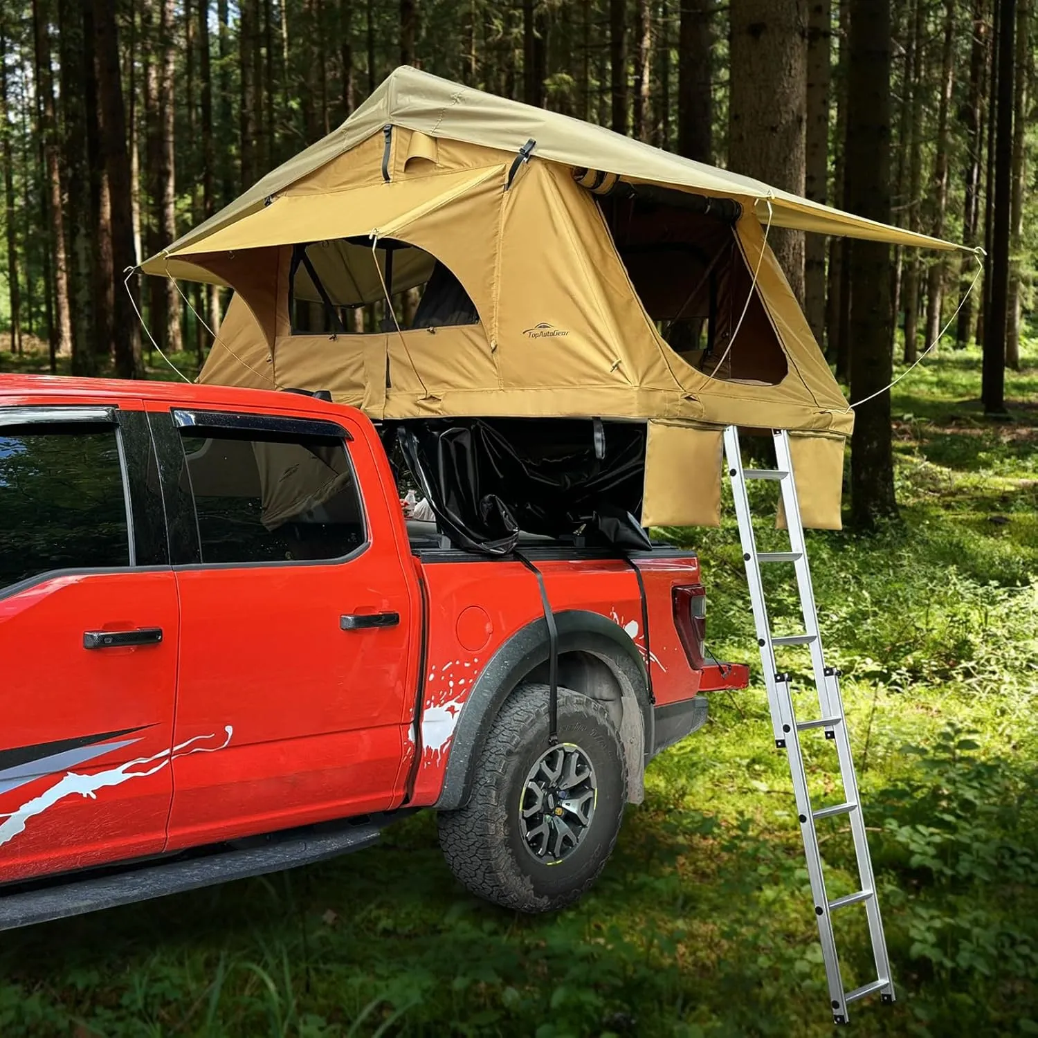 Rooftop Tent for SUV & Truck Camping – 800D Waterproof, Quick-Setup Design with Telescopic Ladder & LED Lighting for 2-3 Person Family Adventures