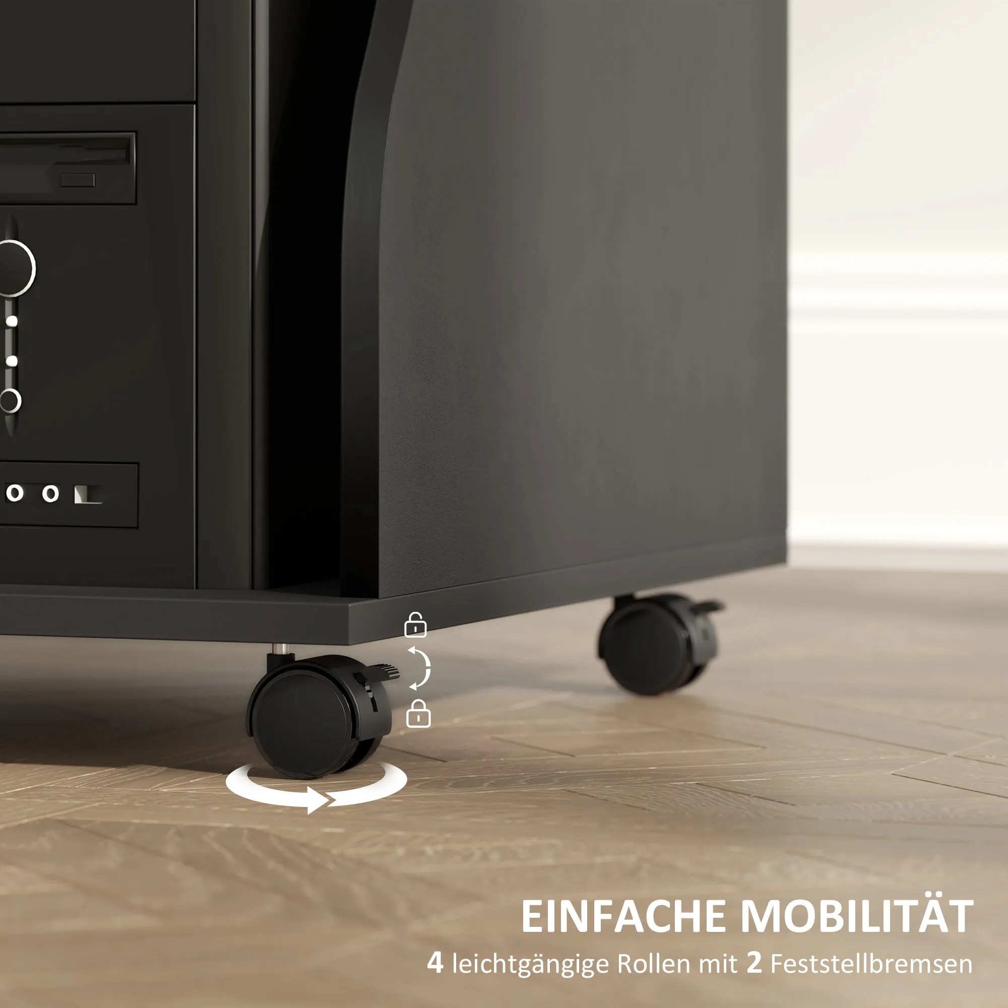 Rootz Rollable Computer Table - Desk with Storage - Mobile Workstation - Ample Storage Space - 80 x 48 x 75 cm, Black