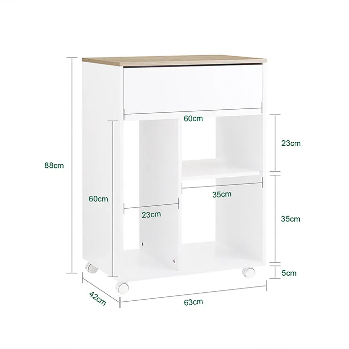 Rootz Rolling Printer Table - Movable Printer Stand - Portable Desk - Holds 65kg - 63x88x42cm - Easy Assembly