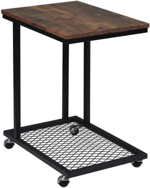 Rootz Vintage Style Side Table - C Table - Rollable Coffee Table - MDF & Metal - 51cm x 36cm - Classic Design