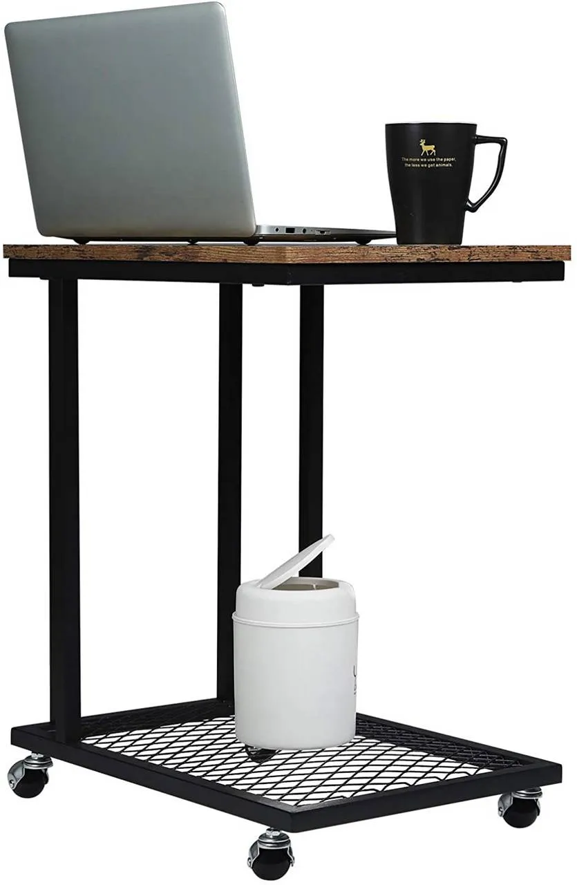 Rootz Vintage Style Side Table - C Table - Rollable Coffee Table - MDF & Metal - 51cm x 36cm - Classic Design