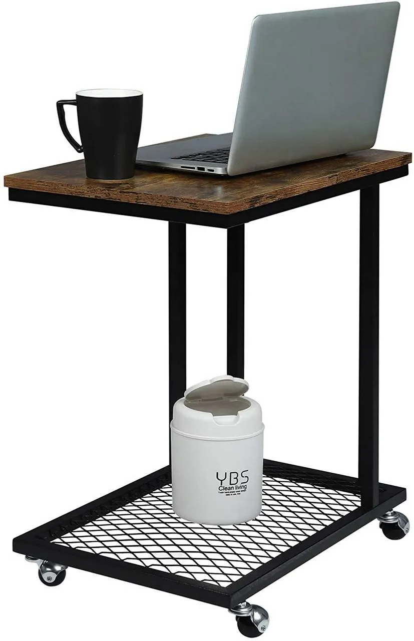 Rootz Vintage Style Side Table - C Table - Rollable Coffee Table - MDF & Metal - 51cm x 36cm - Classic Design