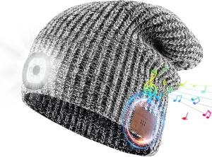Rotibox Bluetooth Beanie with Light, Headlamp Hat with Headphones for Outdoor Sports,Warm Winter Beanie