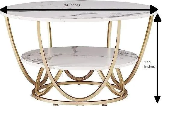 Round Gold Coffee Table,2 Tier Coffee Tables for Living Room