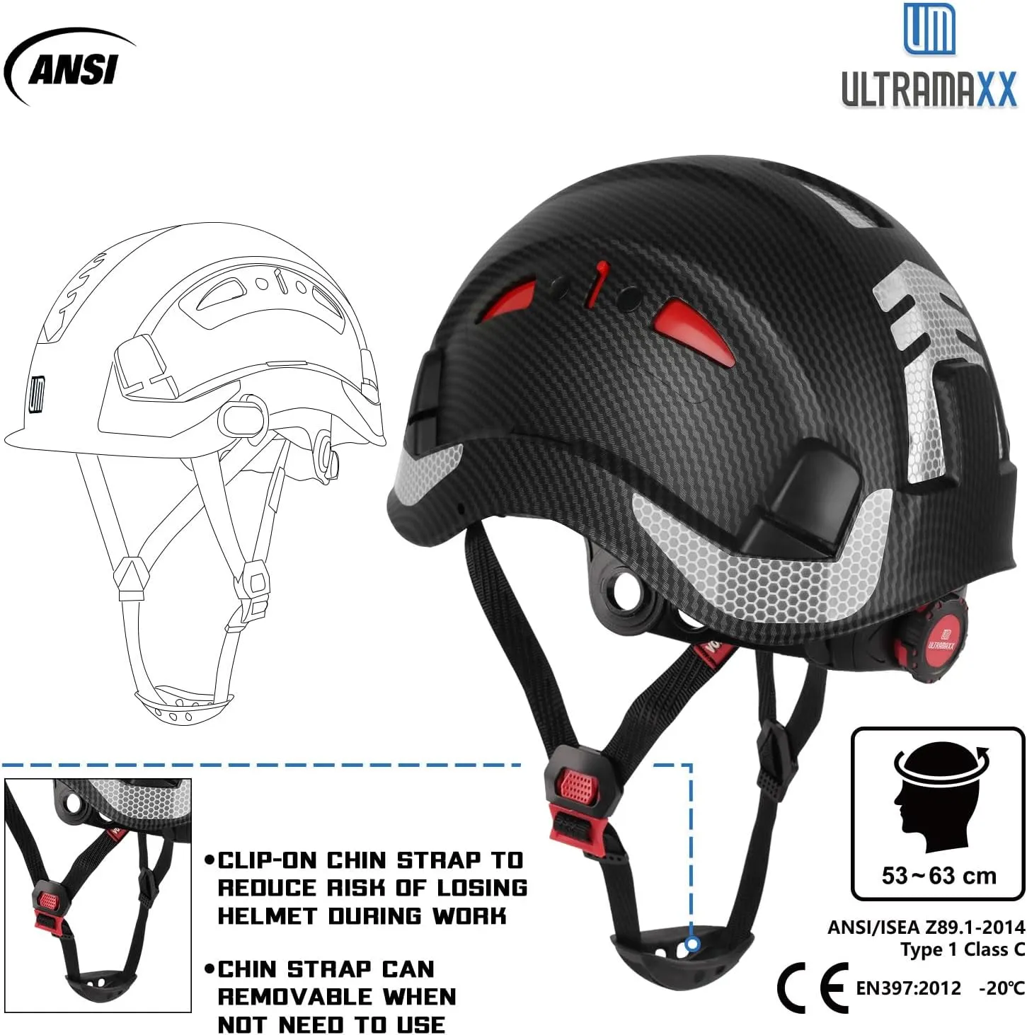 Safety Helmet Hard Hat, ANSI Z89.1 Approved Lightweight Vented Work Helmet, 6-Point Adjustable Ratchet Suspension Hardhat Ideal for Industrial and Construction