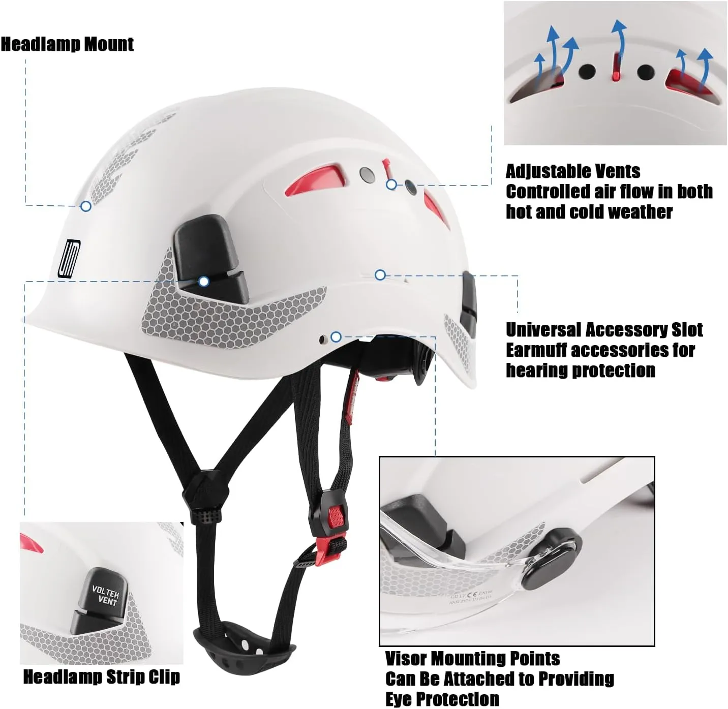 Safety Helmet Hard Hat, ANSI Z89.1 Approved Lightweight Vented Work Helmet, 6-Point Adjustable Ratchet Suspension Hardhat Ideal for Industrial and Construction