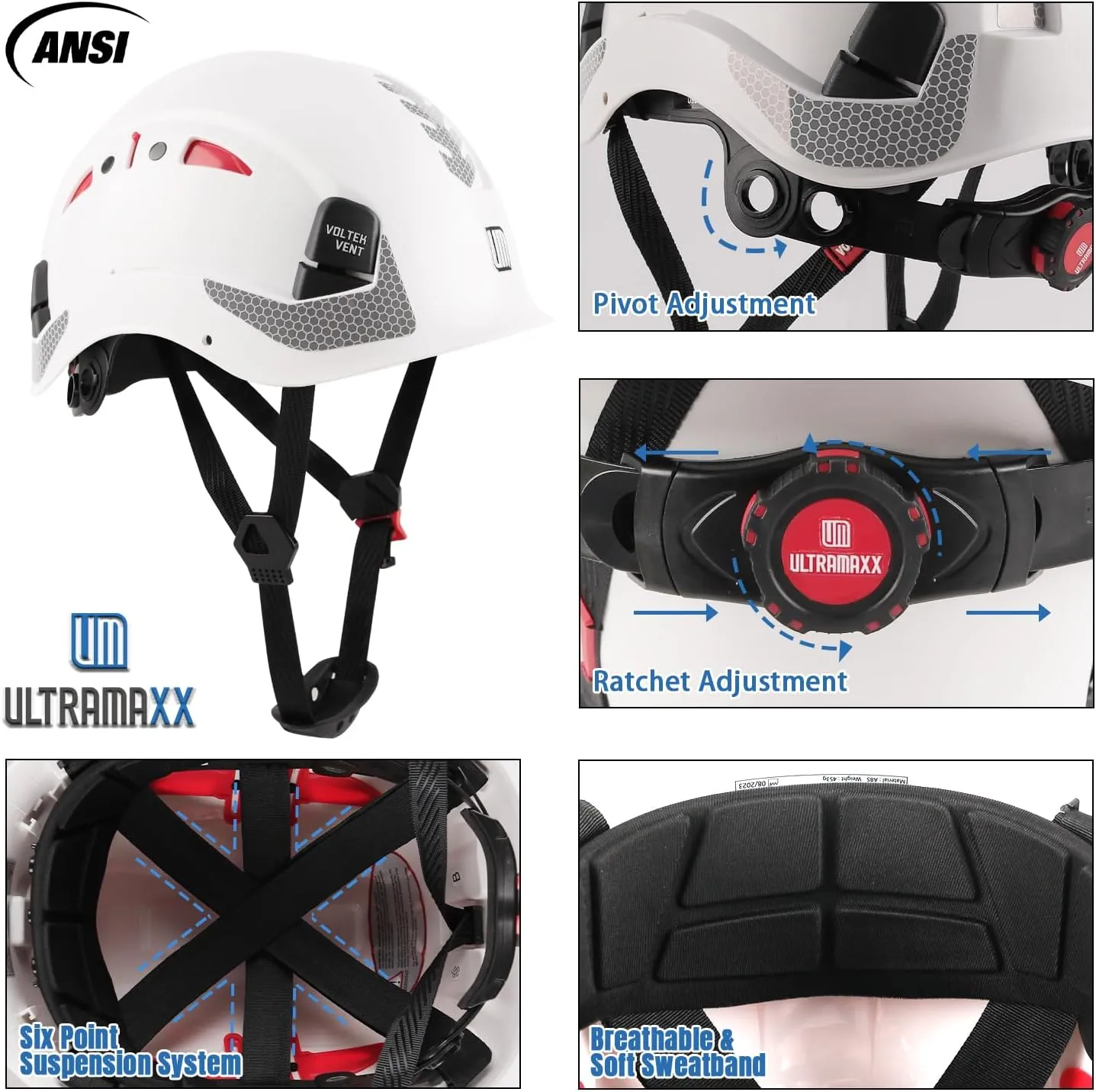 Safety Helmet Hard Hat, ANSI Z89.1 Approved Lightweight Vented Work Helmet, 6-Point Adjustable Ratchet Suspension Hardhat Ideal for Industrial and Construction