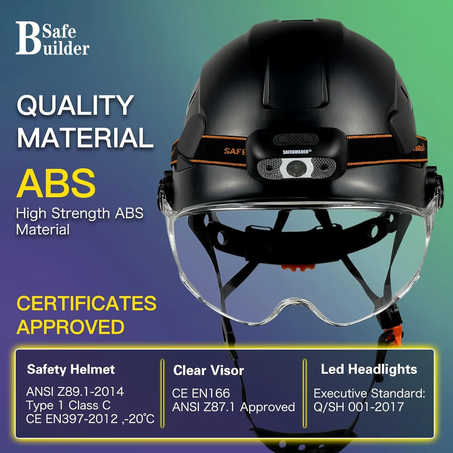 Safety Helmet with Headlight,Safety Hard Hats with Visor,Rechargeable Headlamp for Men Work Industrial,Construction,Forestry