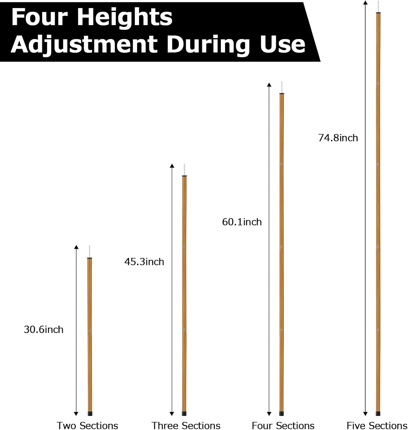 SAN LIKE Aluminum Tent Poles for Tarp - 75in Collapsible Poles for Awnings, Canopy, Rain Fly & Shelter - 2 Sets (5 Sections-Woodgrain)