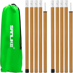SAN LIKE Aluminum Tent Poles for Tarp - 75in Collapsible Poles for Awnings, Canopy, Rain Fly & Shelter - 2 Sets (5 Sections-Woodgrain)