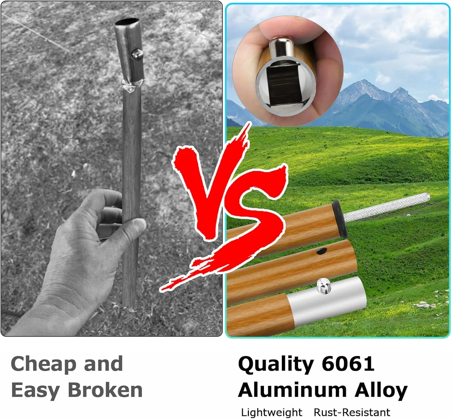 SAN LIKE Aluminum Tent Poles for Tarp - 75in Collapsible Poles for Awnings, Canopy, Rain Fly & Shelter - 2 Sets (5 Sections-Woodgrain)