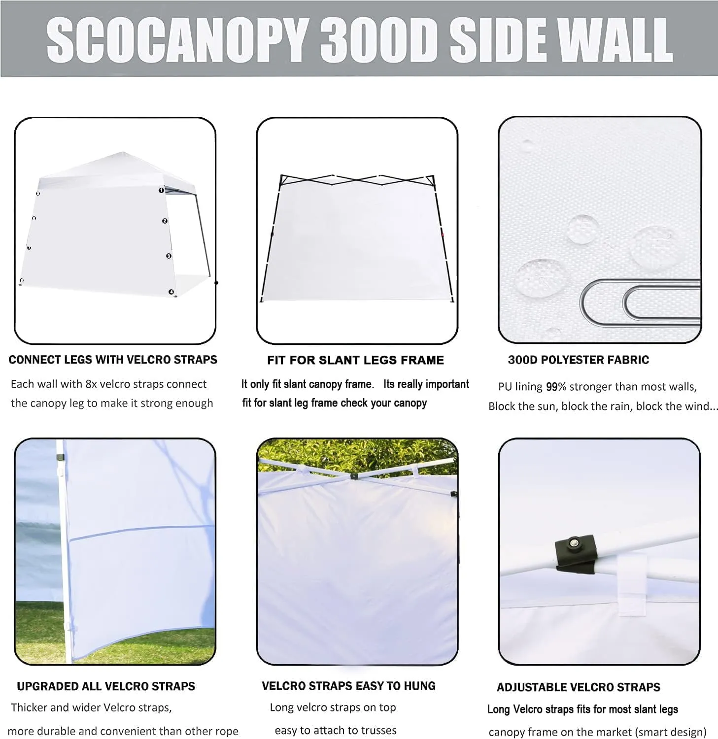 SCOCANOPY SideWall for 10x10ft Slant Leg Canopy Frame, 3 Pack SunWall Only,Blue