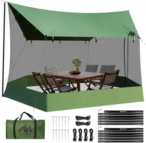 Screen House for Hammock with Tarp Poles, AYAMAYA Large Size 18 x 11 FT Camping Tarp with Mosquito Net, Portable Hammock Tent Rainfly with Bug Net for Picnics Backyards Backpacking Camping Beach