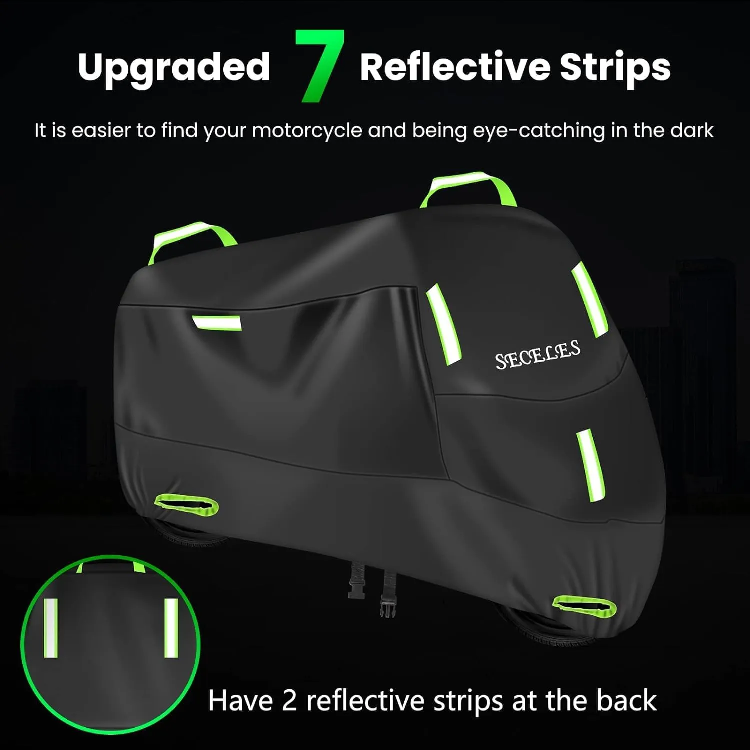 SECELES 300D Electric Bike Cover Waterproof Outdoor, 2 Lock Holes, 2 Buckles, 4 Reflective Strips, fit up to 76" Total Length Bike Electric Scooter (M: 74" * 30" * 39" for Bicycle)