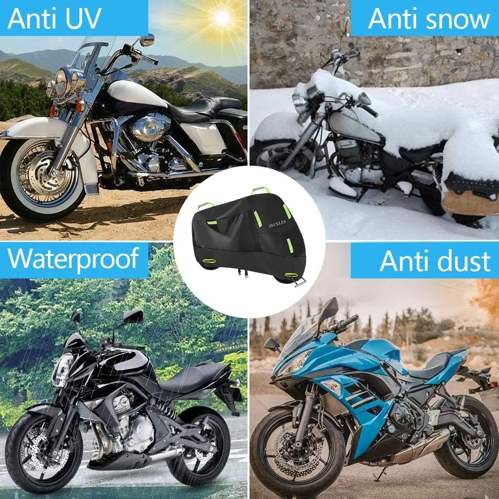 SECELES 300D Electric Bike Cover Waterproof Outdoor, 2 Lock Holes, 2 Buckles, 4 Reflective Strips, fit up to 76" Total Length Bike Electric Scooter (M: 74" * 30" * 39" for Bicycle)