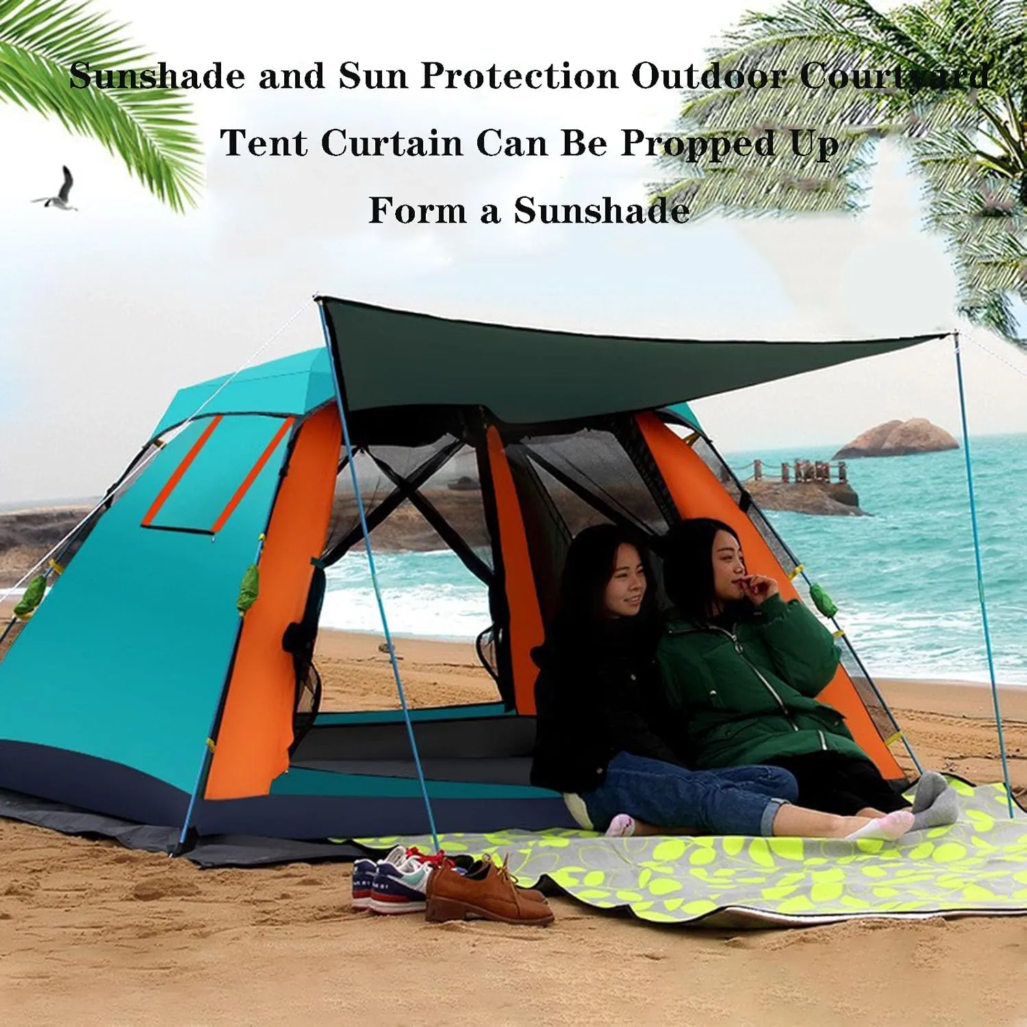 SFKLYU Tent 3/4 Person Camping Tents Waterproof Windproof Family Tent with Top Rainfly 4 Large Mesh Windows for Camping, Festivals, Backyard