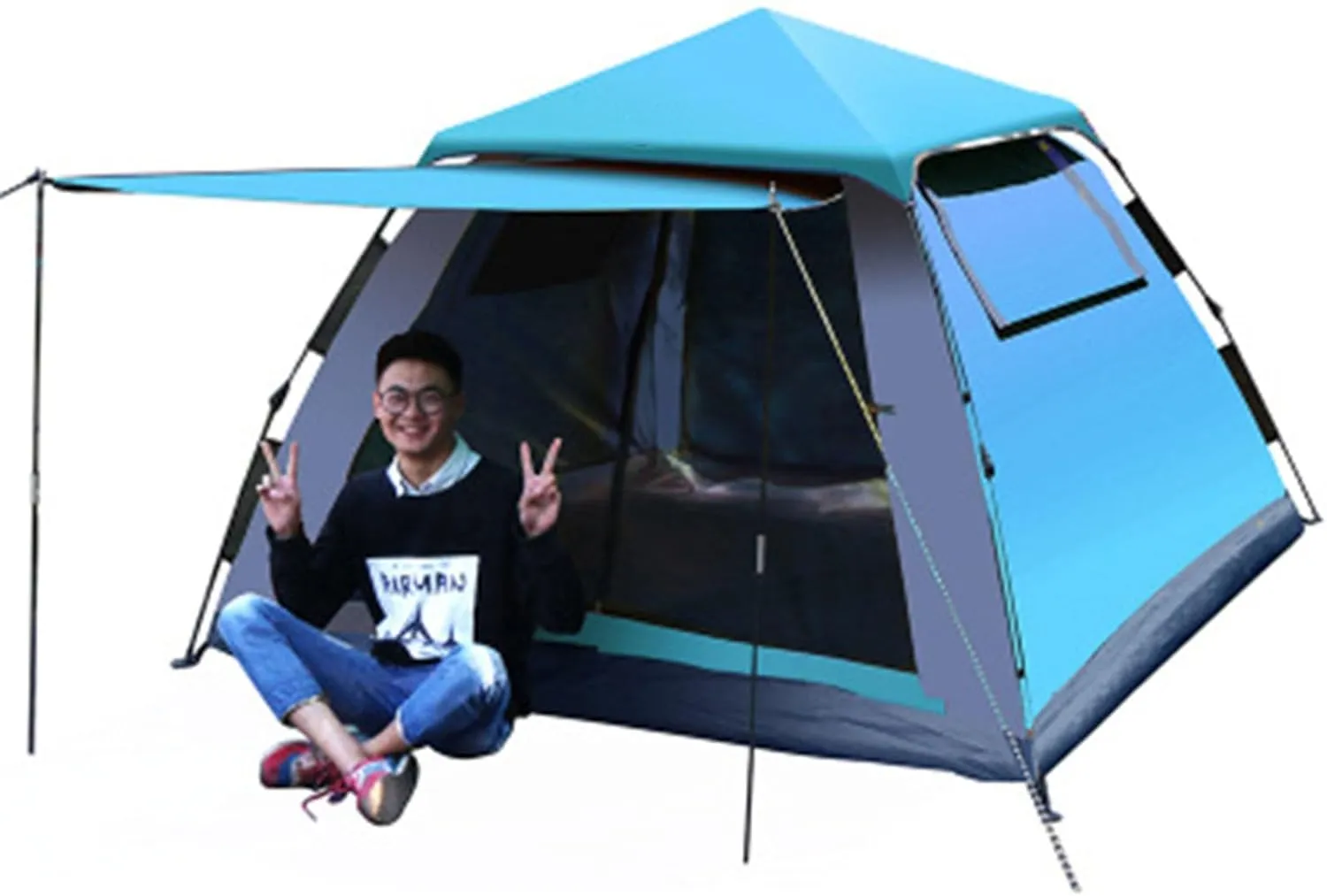 SFKLYU Tent 3/4 Person Camping Tents Waterproof Windproof Family Tent with Top Rainfly 4 Large Mesh Windows for Camping, Festivals, Backyard