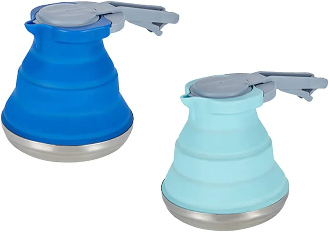 Silicone Folding Kettle 1500ml Portable Foldable Camping Kettle Tea Coffee Water Pot Dark Blue, Collapsible Camping Water Kettle