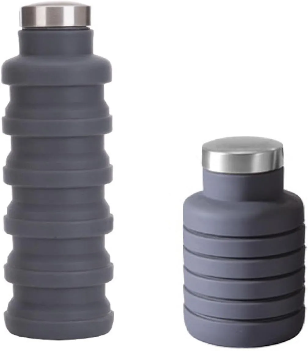 Silicone telescopic cup foldable cup outdoor sports travel portable kettle portable cup water bottle with hand cup TWOGerritPIECE, 500ml, Gray