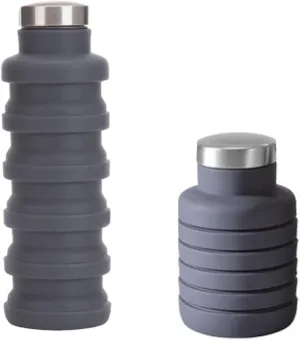 Silicone telescopic cup foldable cup outdoor sports travel portable kettle portable cup water bottle with hand cup TWOGerritPIECE, 500ml, Gray