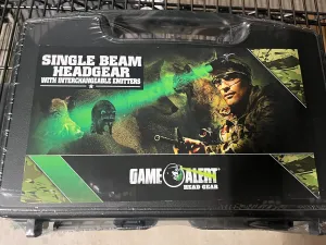 Single Beam Hog Hunting Light. (3) interchangeable LED emitters RWG. Great for hog, coyote, other predator/varmit hunting. Comfort fit strap with ratchet headlight adjustment, custom carry case.