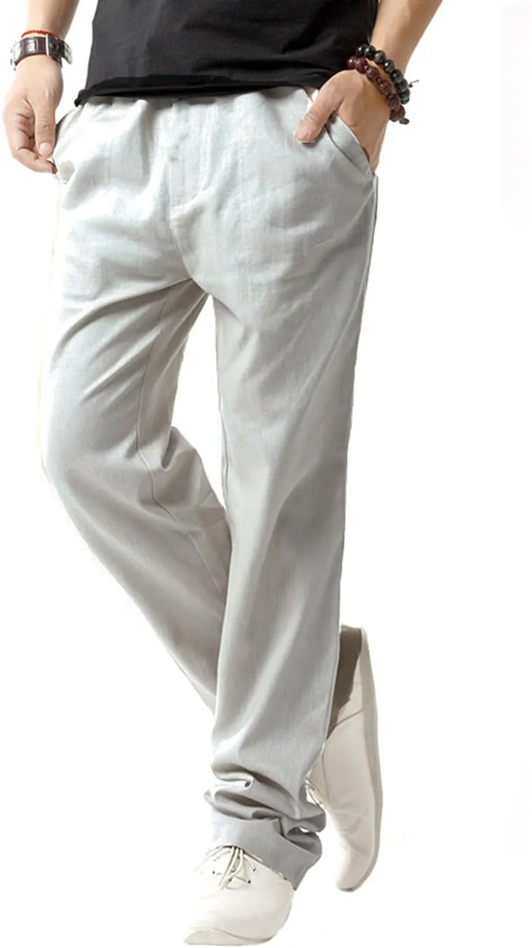 SIR7 Men's Linen Casual Lightweight Drawstrintg Elastic Waist Summer Beach Pants