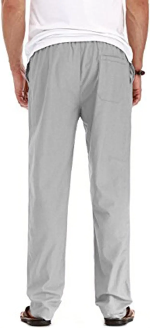 SIR7 Men's Linen Casual Lightweight Drawstrintg Elastic Waist Summer Beach Pants
