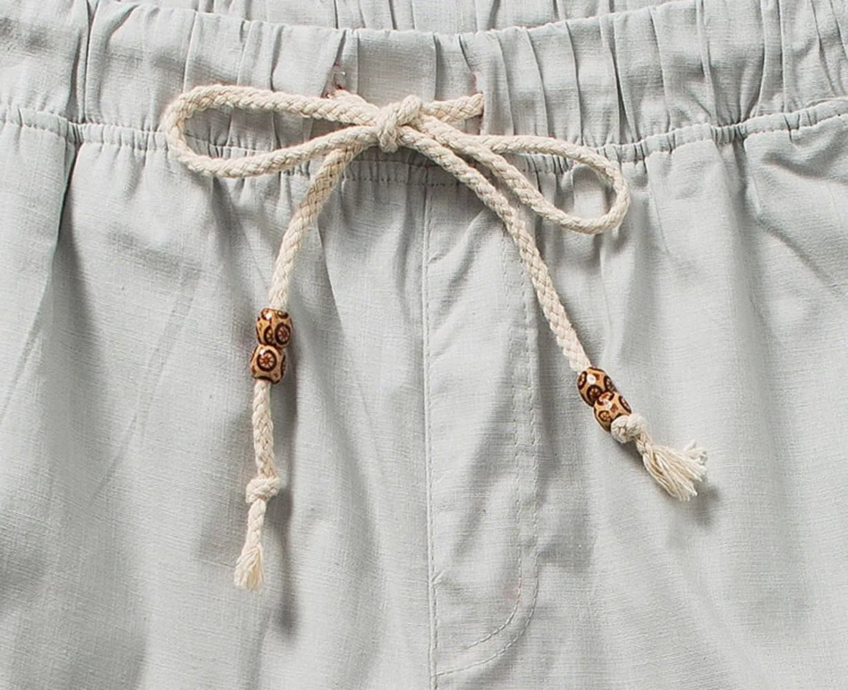 SIR7 Men's Linen Casual Lightweight Drawstrintg Elastic Waist Summer Beach Pants
