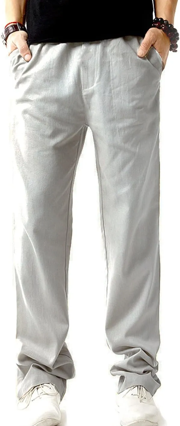 SIR7 Men's Linen Casual Lightweight Drawstrintg Elastic Waist Summer Beach Pants