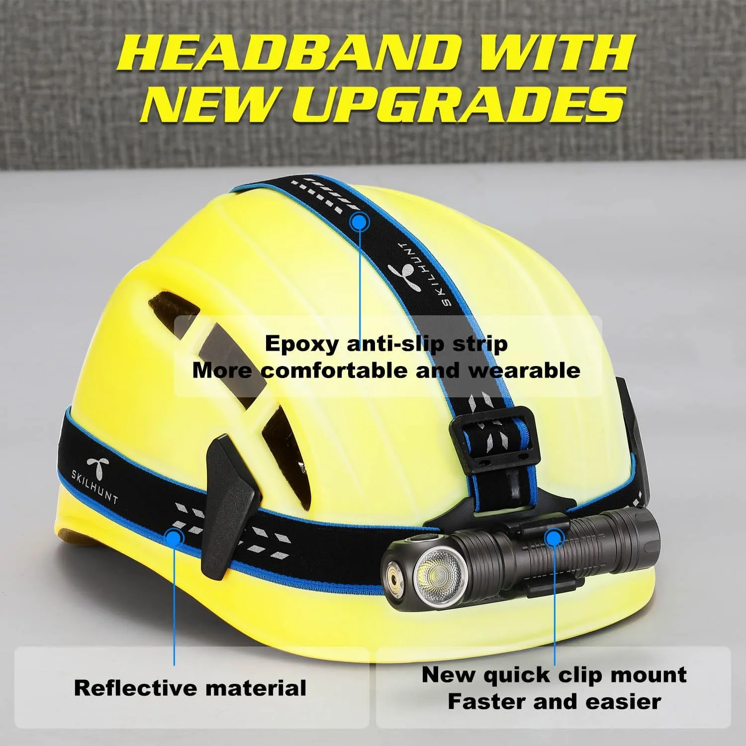SKILHUNT H300 Magnetic USB Rechargeable Headlamp, Running Camping Hiking Caving, Hands-Free Reliable Angle Light, Waterproof Flashlight (Grey, H300R XHP50.3 HI)
