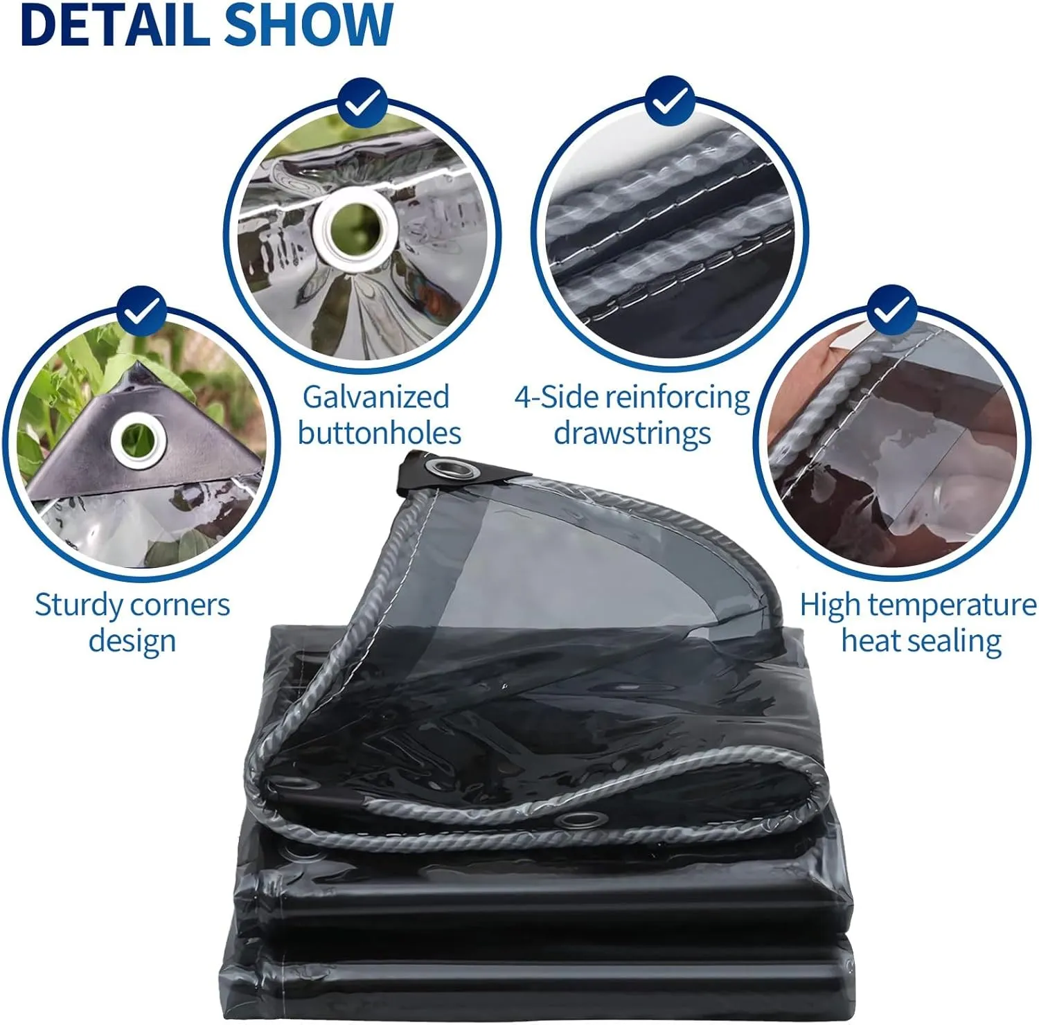 Small Multipurpose Cover, Clear PVC Heavy Duty Black Transparent Sheet with Eyelets, Plastic Tarp Cover for Greenhouse Garden Furniture Shed Outdoor Camping Chicken Shed(1x1.5m)