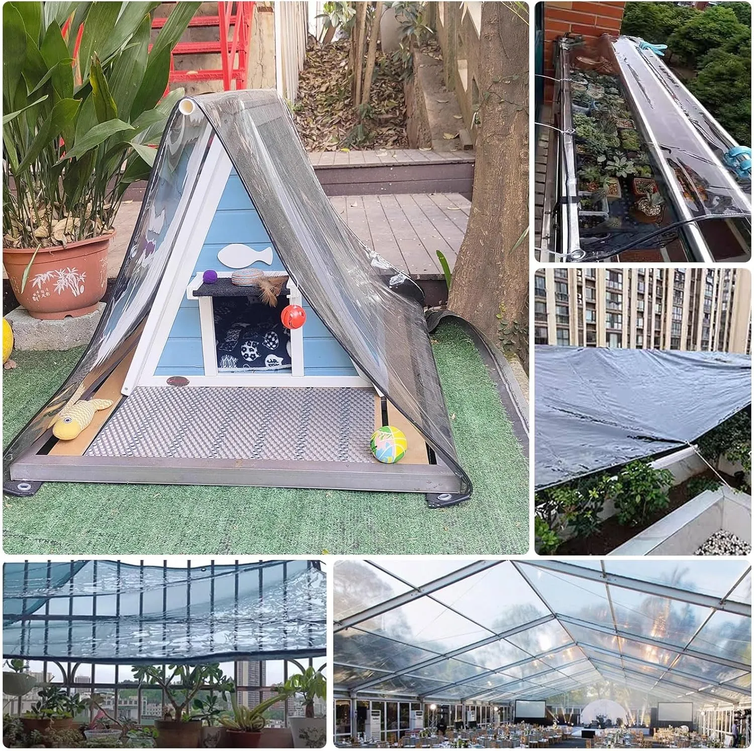 Small Multipurpose Cover, Clear PVC Heavy Duty Black Transparent Sheet with Eyelets, Plastic Tarp Cover for Greenhouse Garden Furniture Shed Outdoor Camping Chicken Shed(1x1.5m)