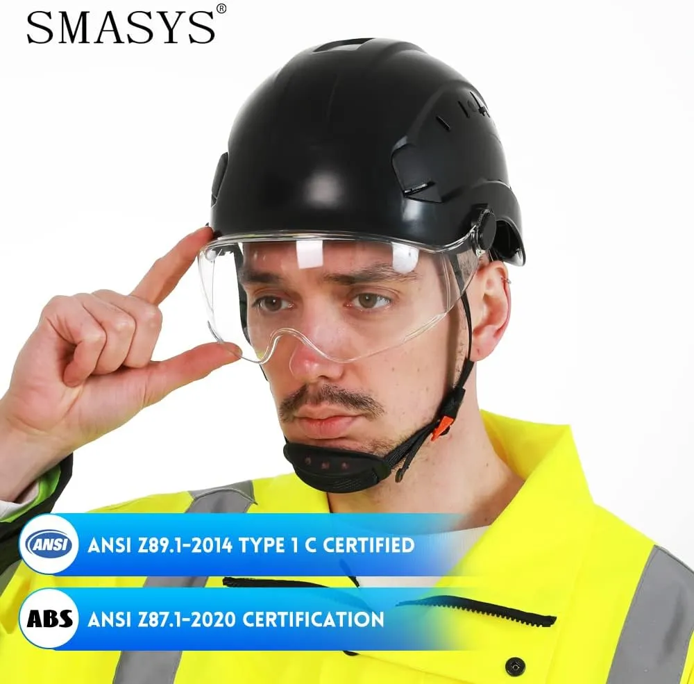 SMASYS Safety Hard Hat ABS Helmet Adjustable with Visor 6-Point Suspension Perfect for Construction and Climbing