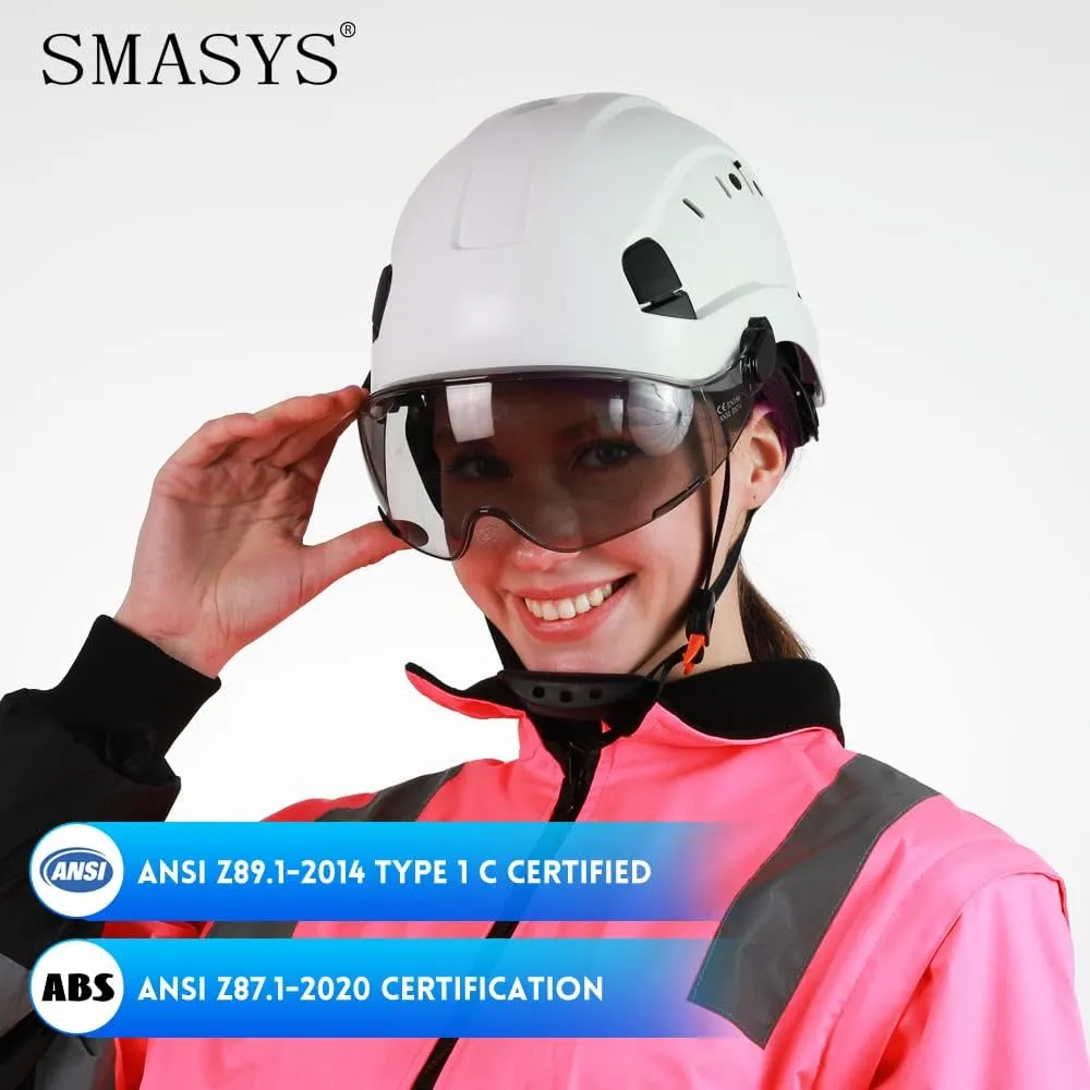 SMASYS Safety Hard Hat ABS Helmet Adjustable with Visor 6-Point Suspension Perfect for Construction and Climbing