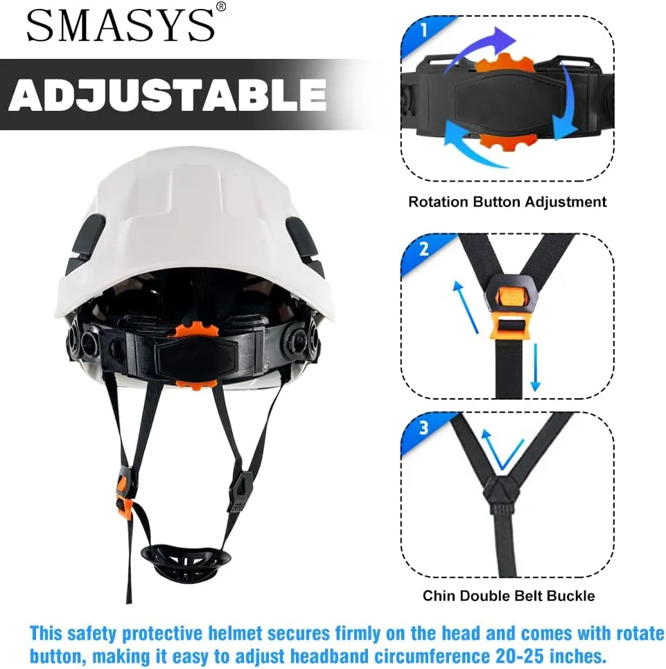 SMASYS Safety Hard Hat ABS Helmet Adjustable with Visor 6-Point Suspension Perfect for Construction and Climbing