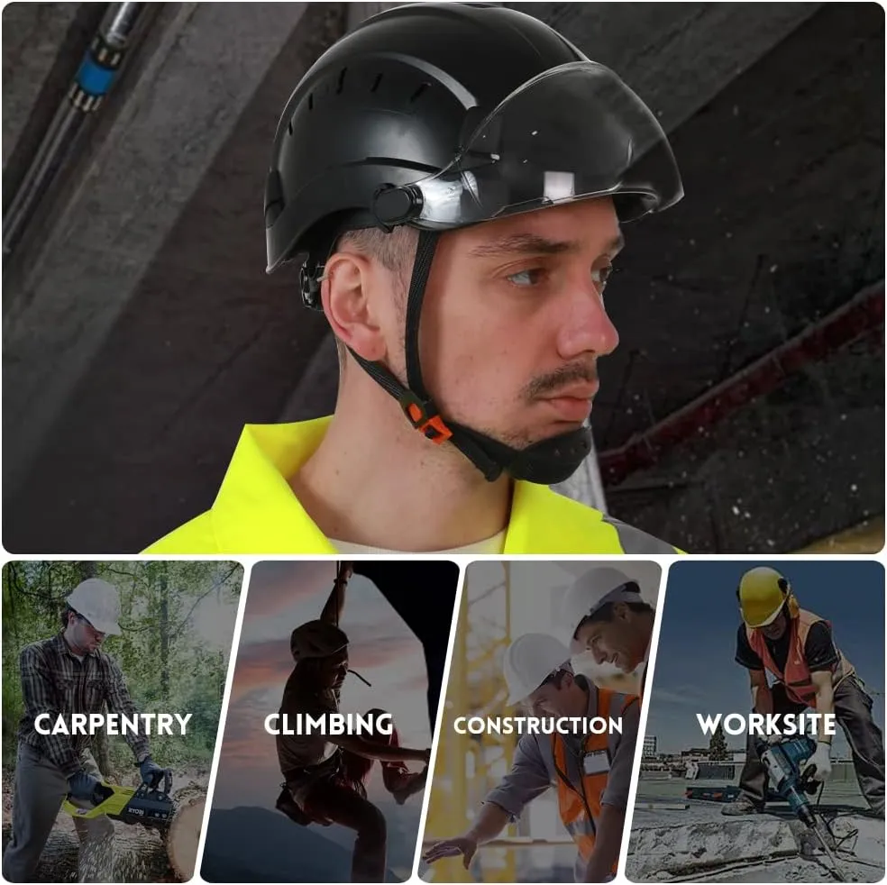 SMASYS Safety Hard Hat ABS Helmet Adjustable with Visor 6-Point Suspension Perfect for Construction and Climbing