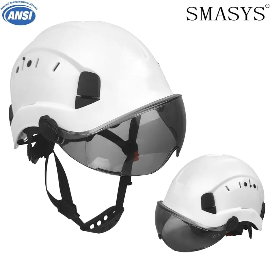 SMASYS Safety Hard Hat ABS Helmet Adjustable with Visor 6-Point Suspension Perfect for Construction and Climbing